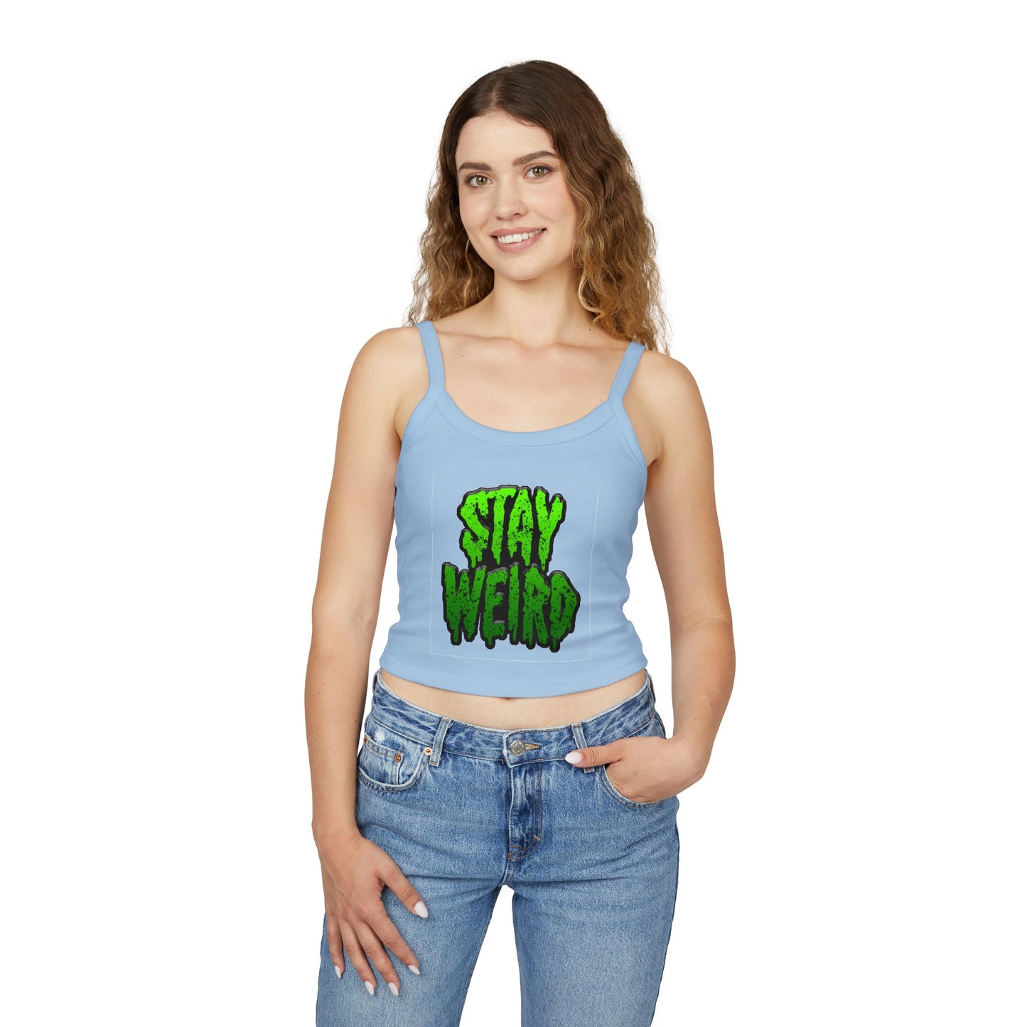 No Drama Tattoos Stay Weird Women's Spaghetti Strap Tank Top, Graphic Tee, Summer Fashion, Festival Wear, Trendy Casual Top, Gift for Friends