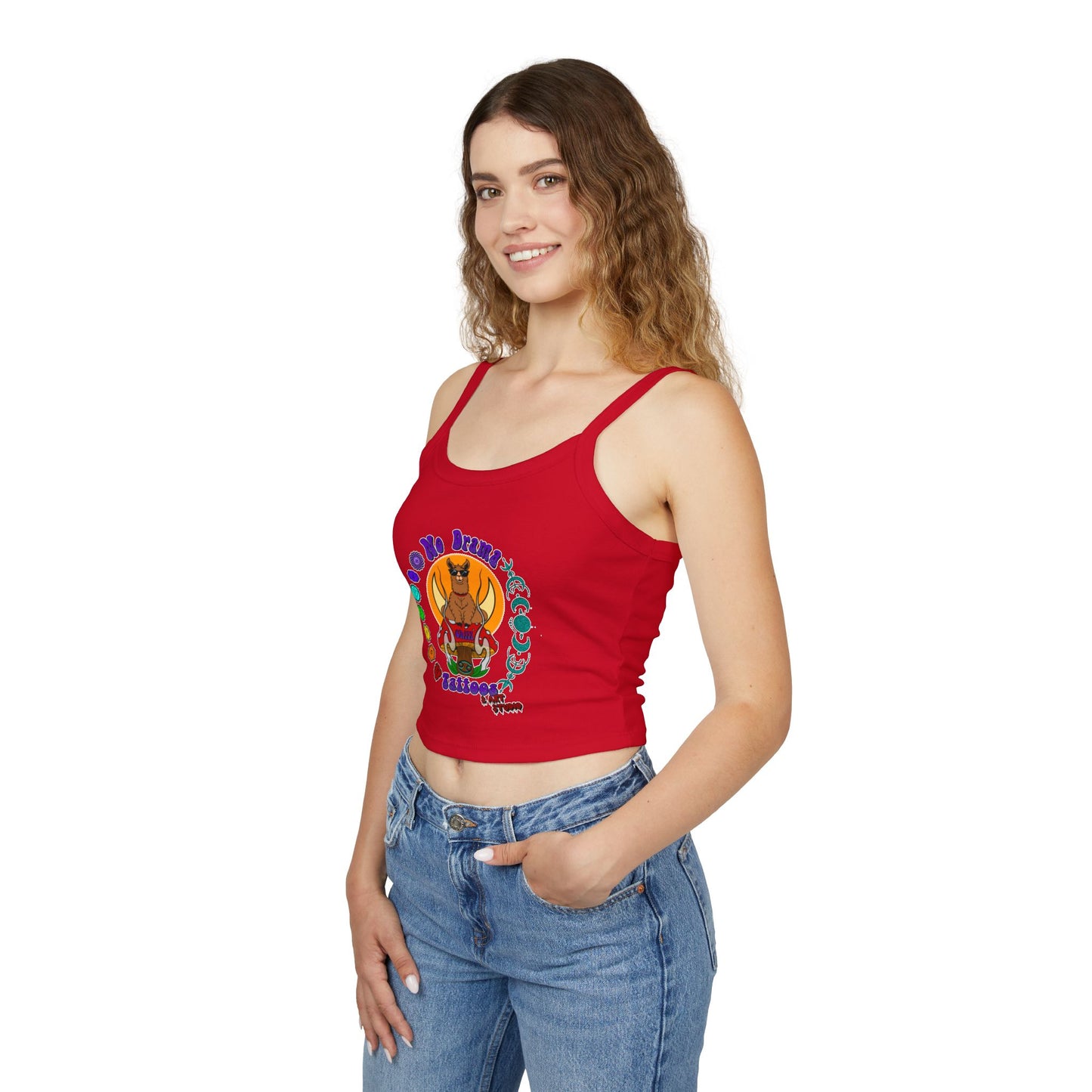 NO DRAMAM TATTOOS logo Women's Spaghetti Strap Tank Top, Creative Graphic Tee, Summer Fashion, Festival Wear, Gift for Artists