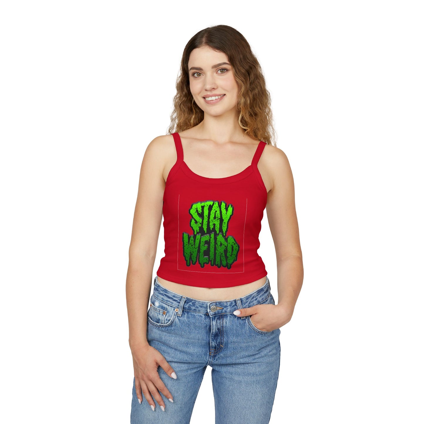 No Drama Tattoos Stay Weird Women's Spaghetti Strap Tank Top, Graphic Tee, Summer Fashion, Festival Wear, Trendy Casual Top, Gift for Friends